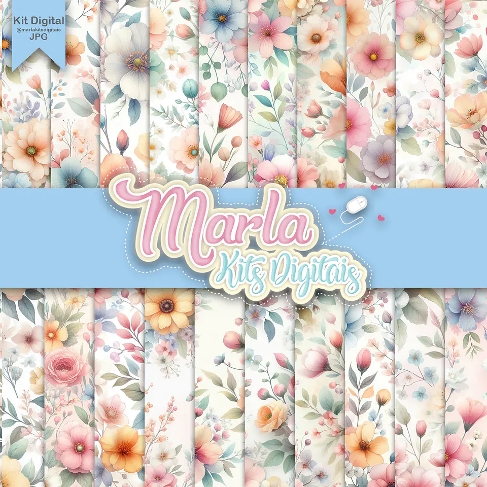 Kit Digital Paisagem Floral Pastel 5 1