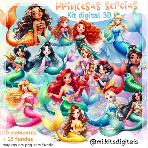 Kit Digital Princesas Sereias Aquarela 73