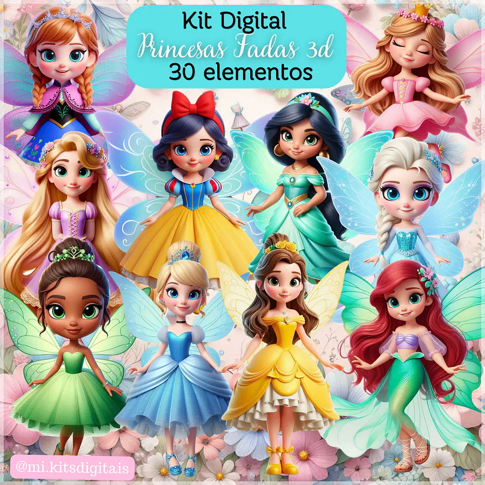 Kit Digital Princesas Fadas 3d 72 1
