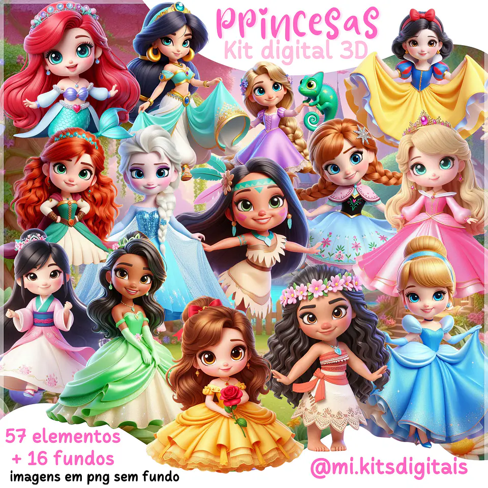 Kit Digital Princesas Disney 3d 71 1