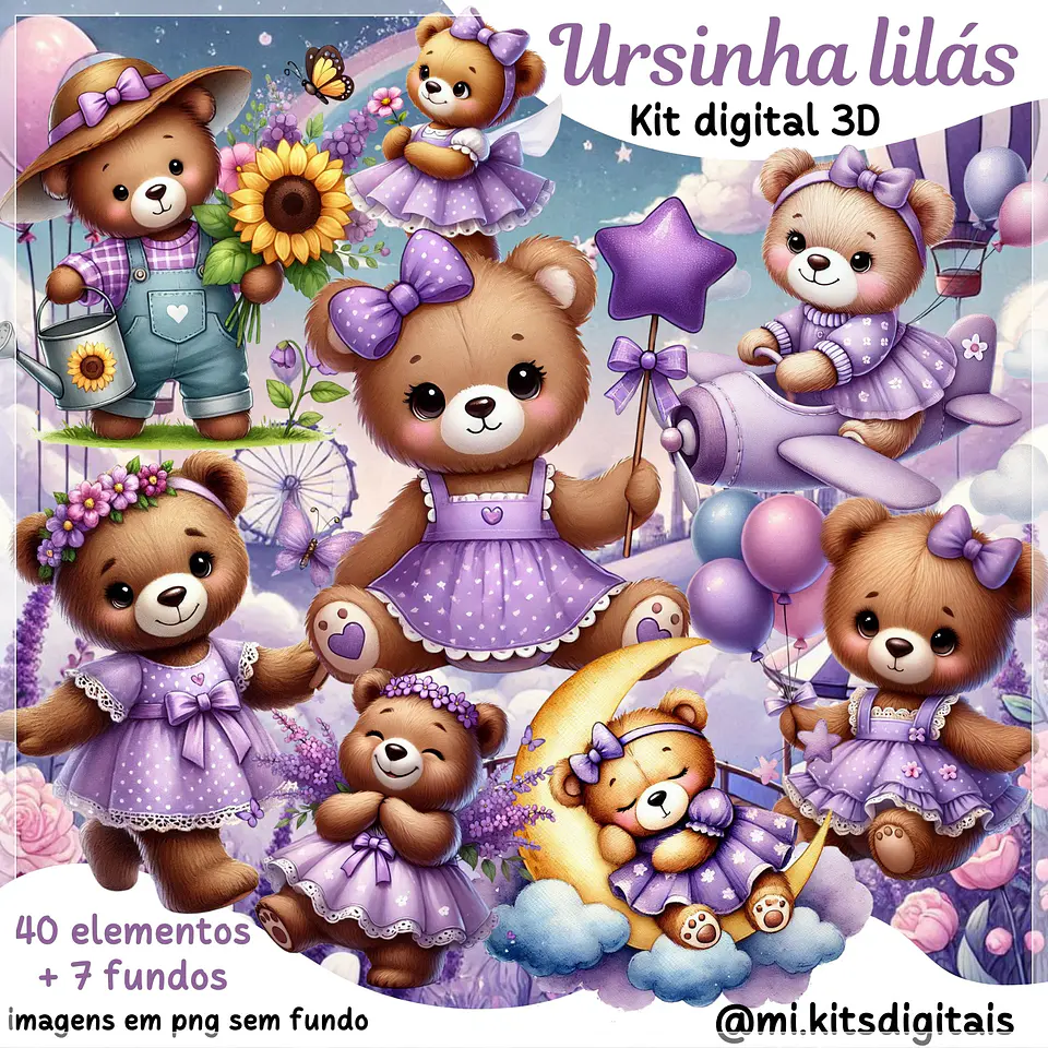 Kit Digital Ursinha Lilás 88 1