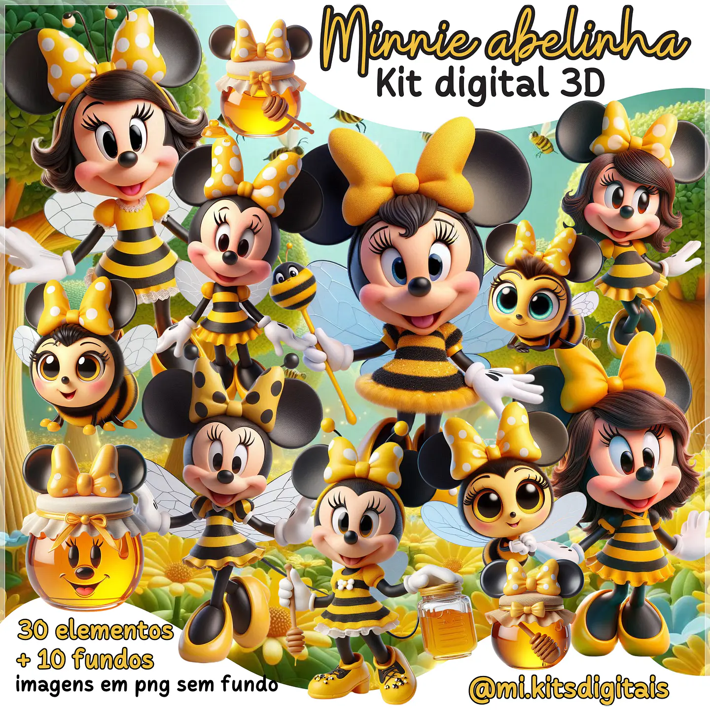 Kit Digital Minnie Abelinha 3d 56 1