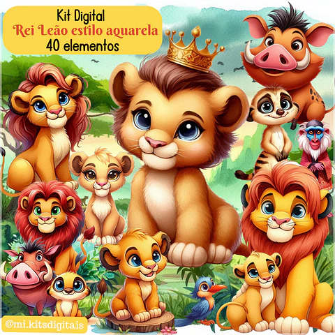 Kit Digital Rei Leão Aquarela 75