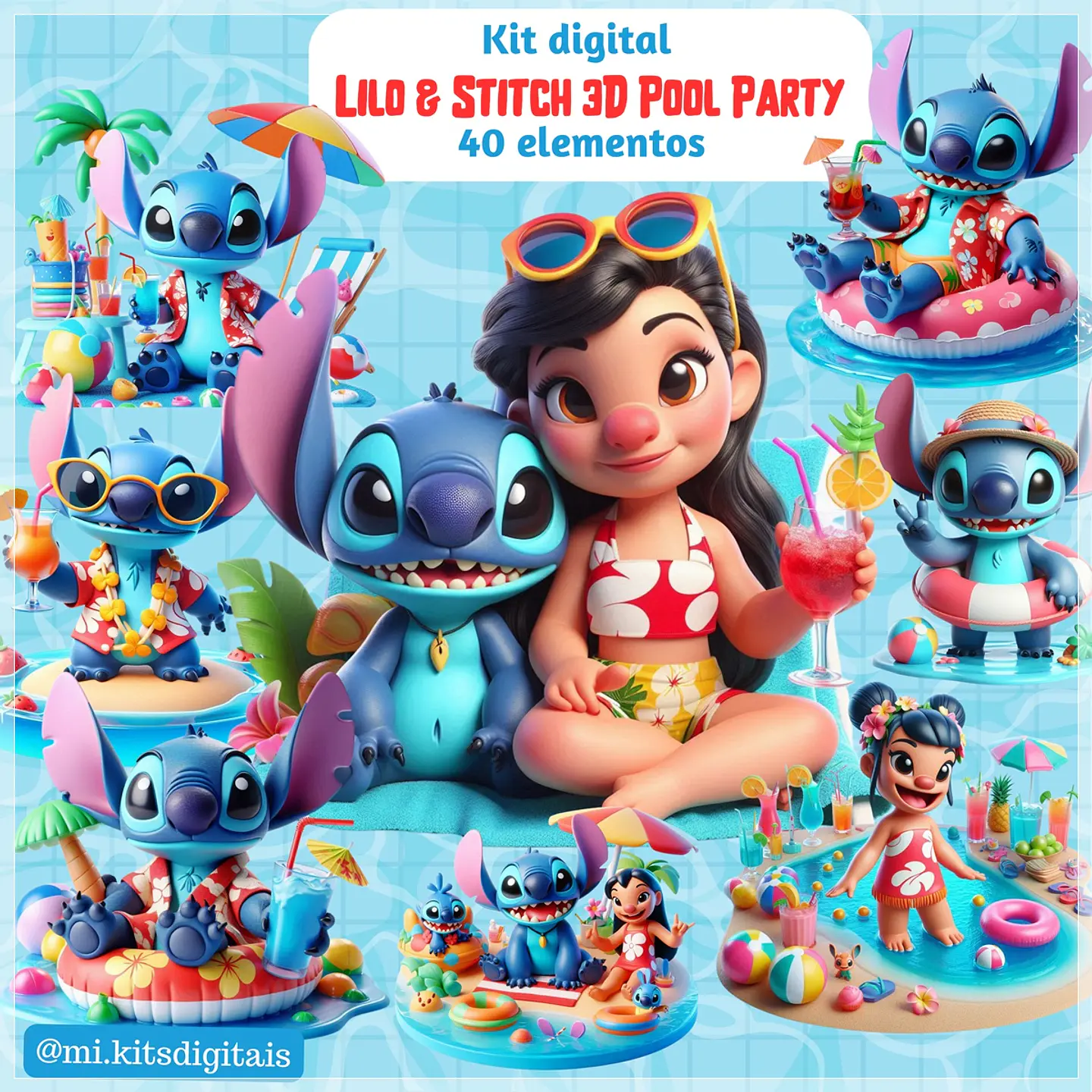 Kit Digital Lilo Stitch Pool Party 3d 44 1