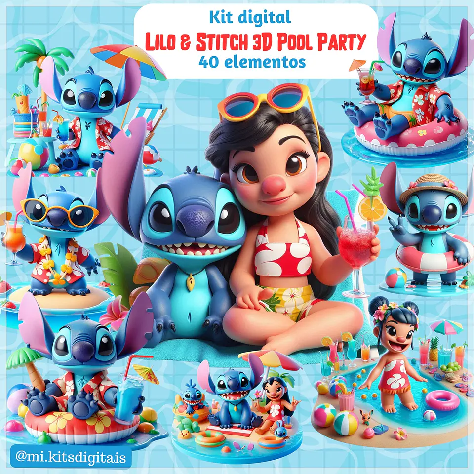 Kit Digital Lilo Stitch Pool Party 3d 44 1