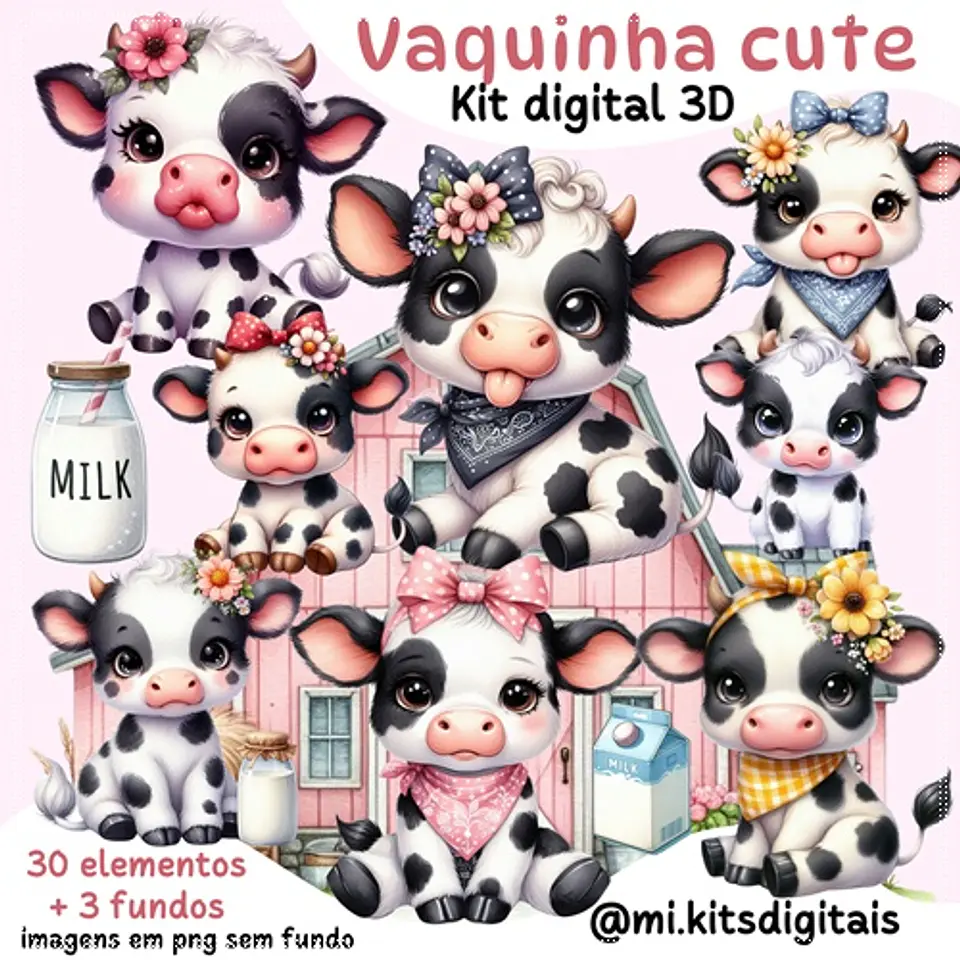Kit Digital Vaquinha Cute Aquarela 94 1