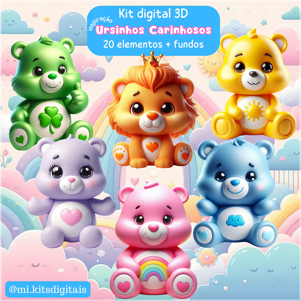 Kit Digital Ursinhos Carinhosos 3d 92 1