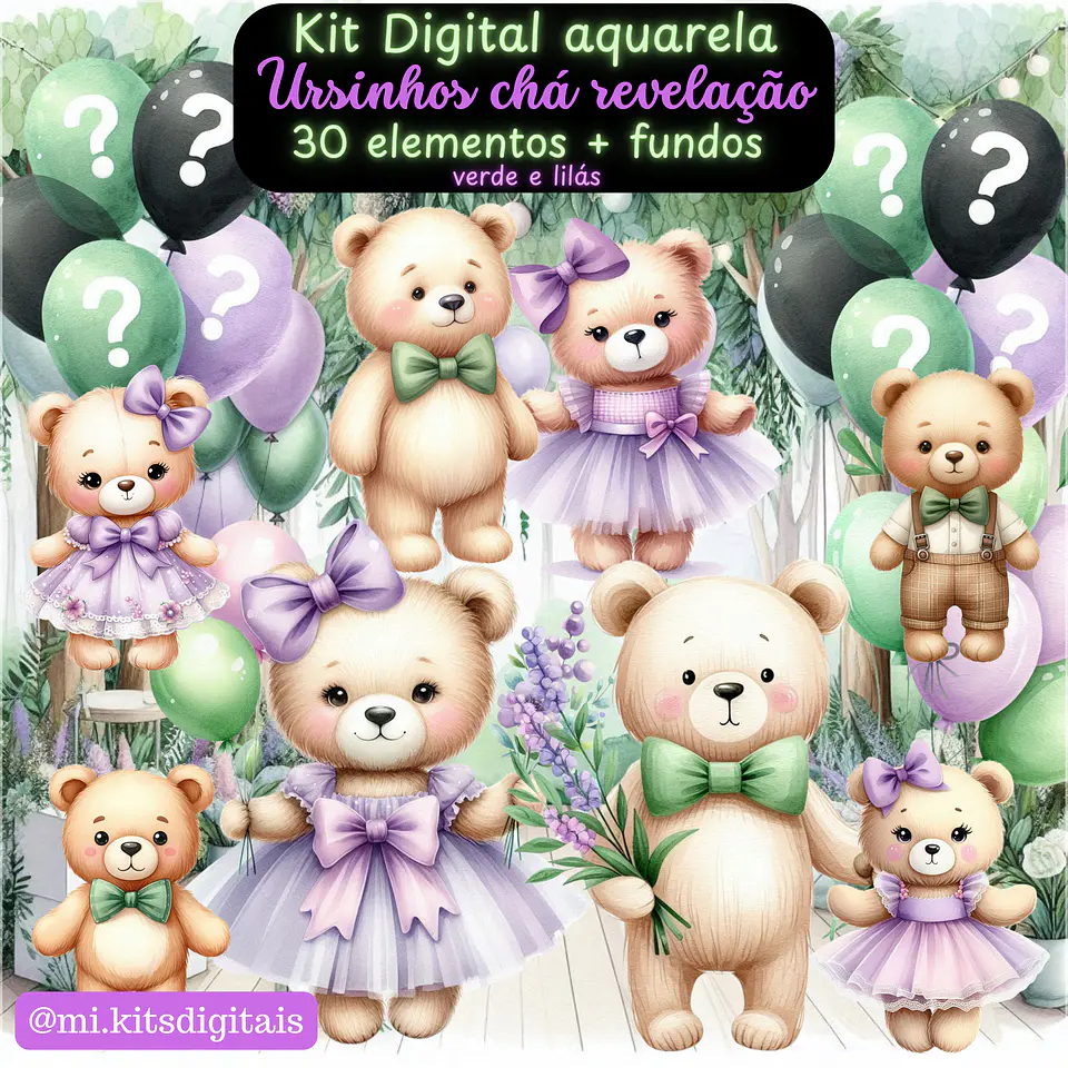 Kit Digital Chá Revelaçao Verde e Lilás 14 1