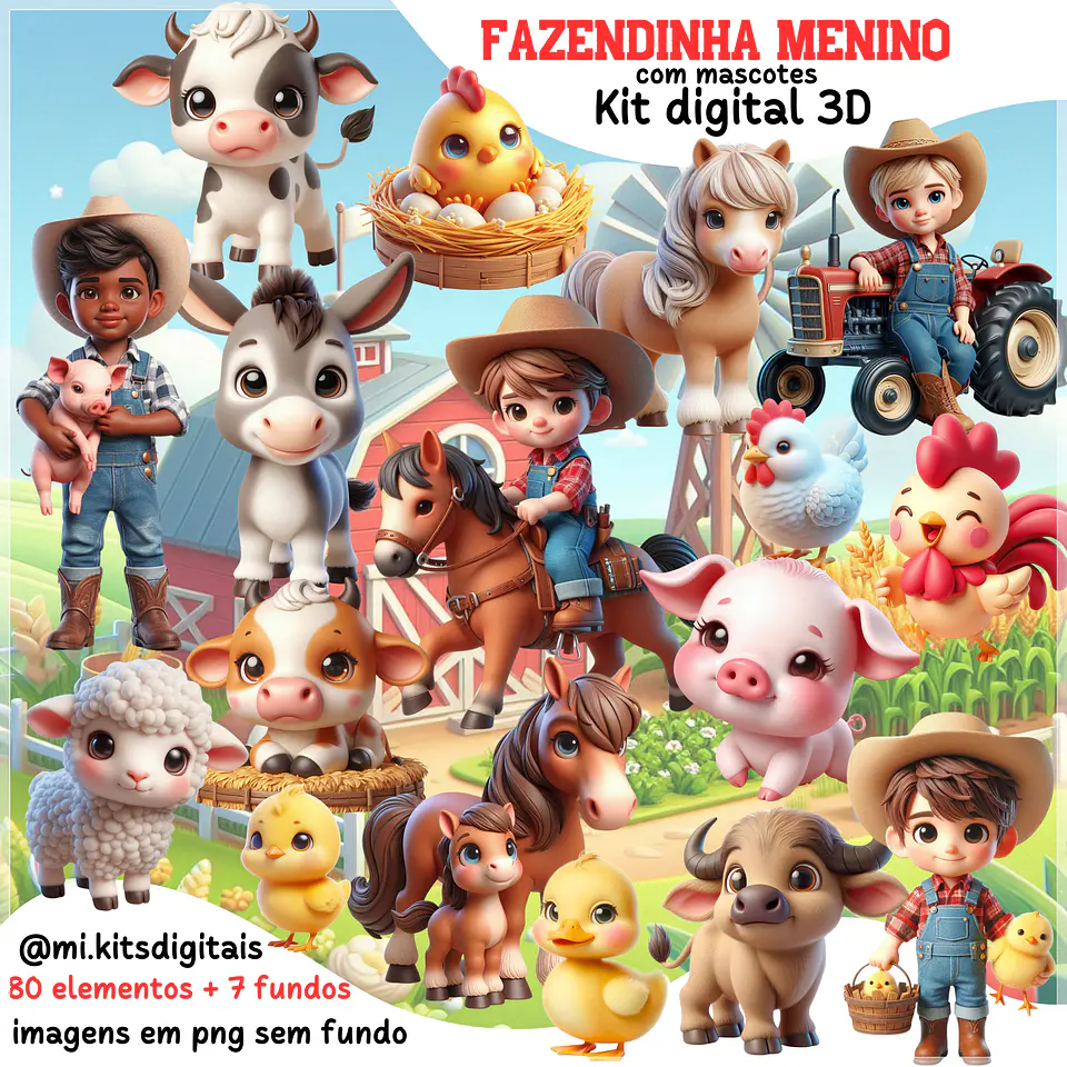 Kit Digital Fazendinha Menino 3d 27 1