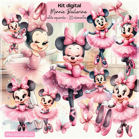 Kit Digital Minnie Bailarina Aquarela 57
