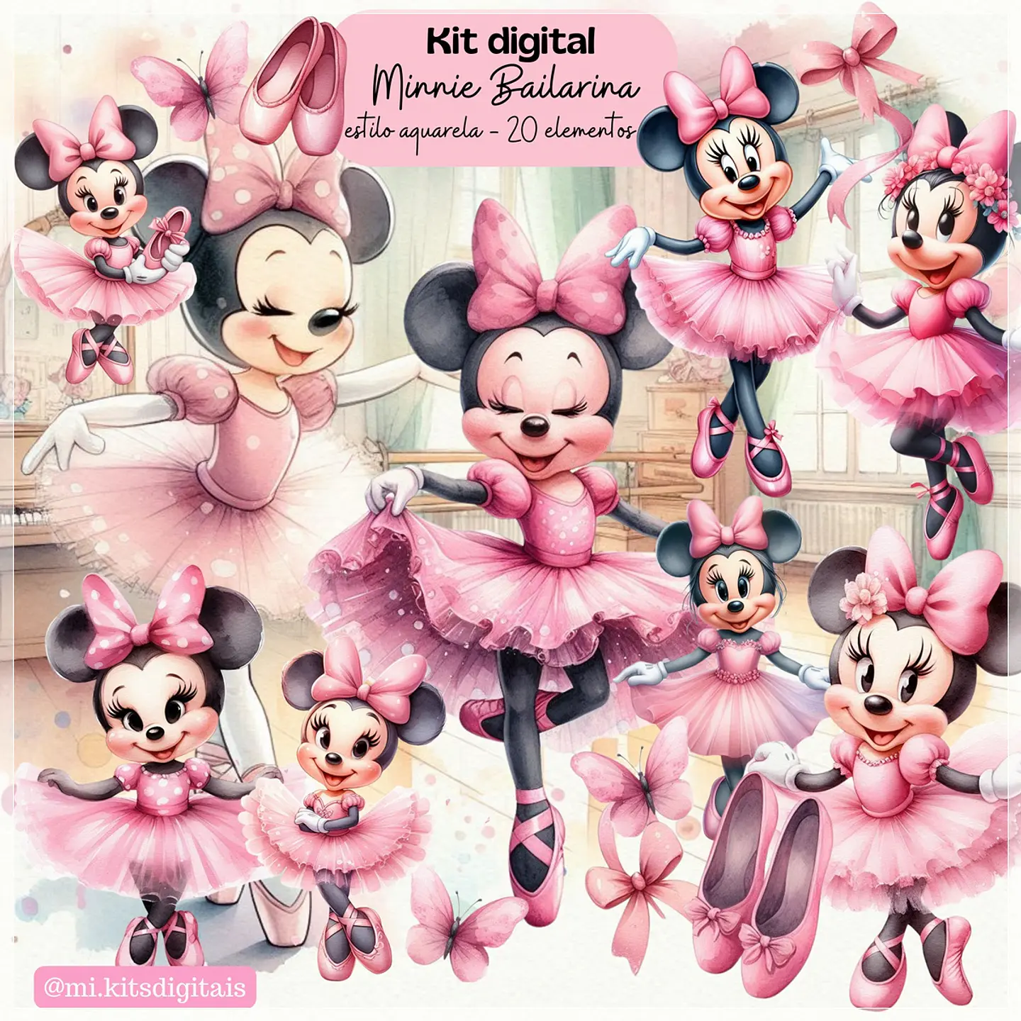 Kit Digital Minnie Bailarina Aquarela 57 1