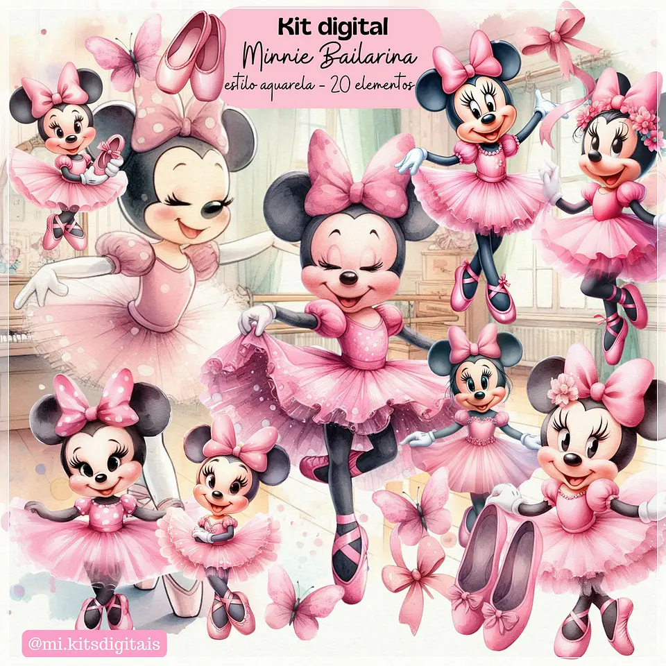 Kit Digital Minnie Bailarina Aquarela 57 1