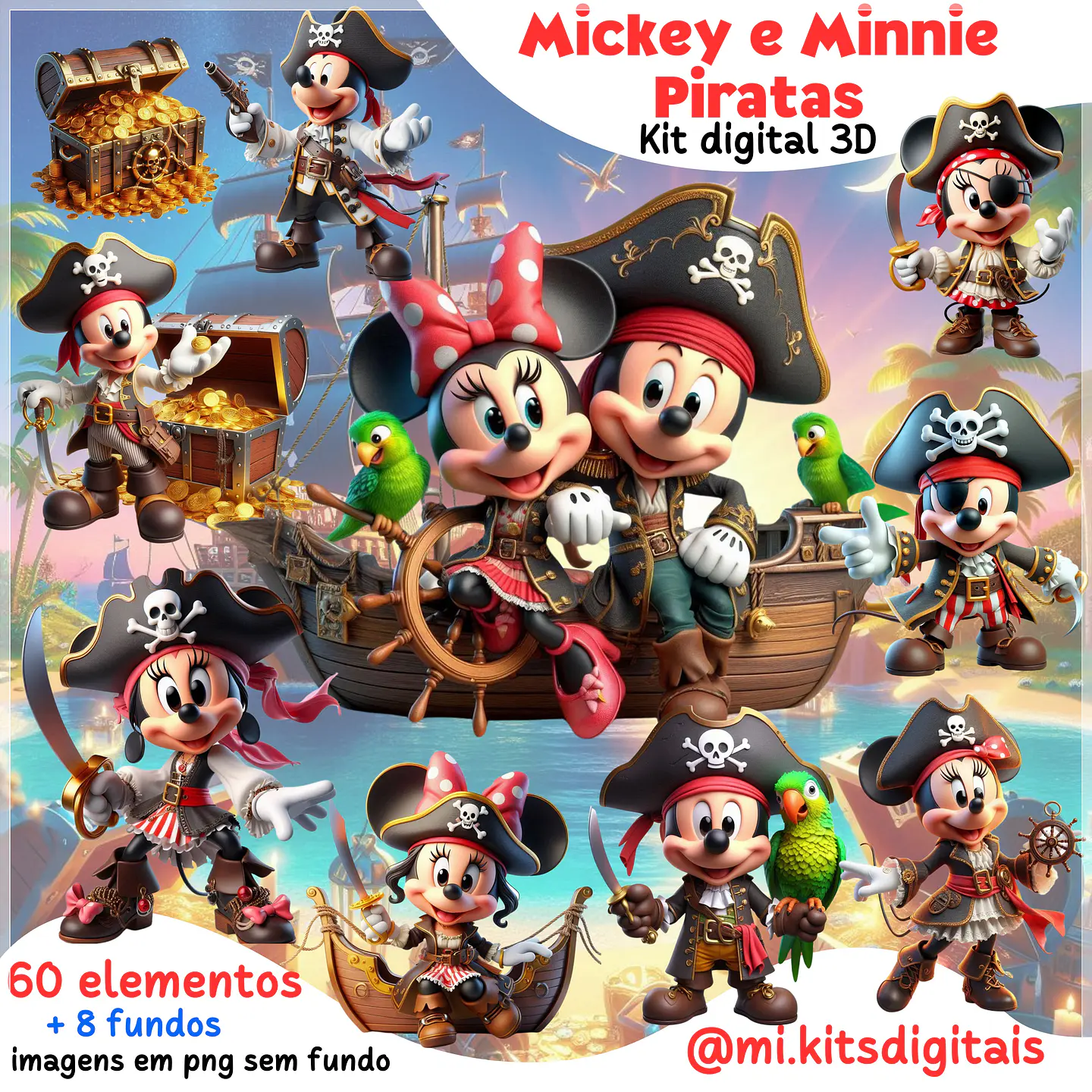 Kit Digital Mickey e Minnie Piratas 54 1