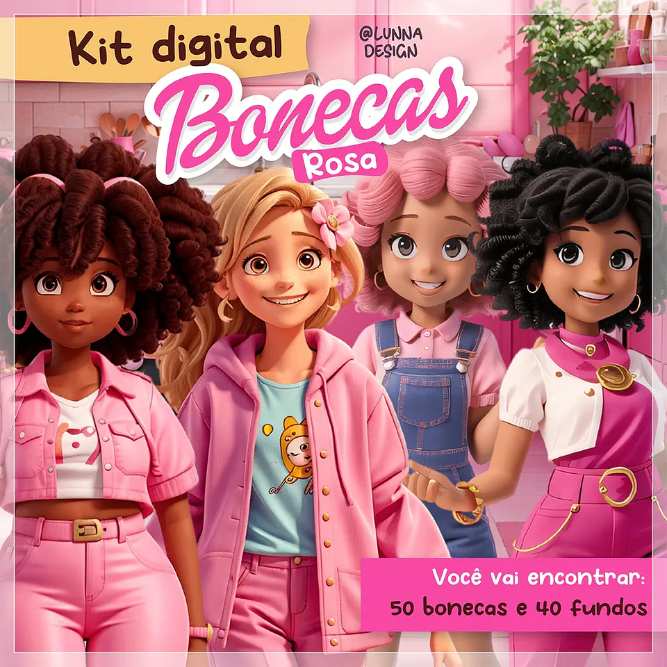 Kit Digital Barbie Bonecas Rosa 1 1