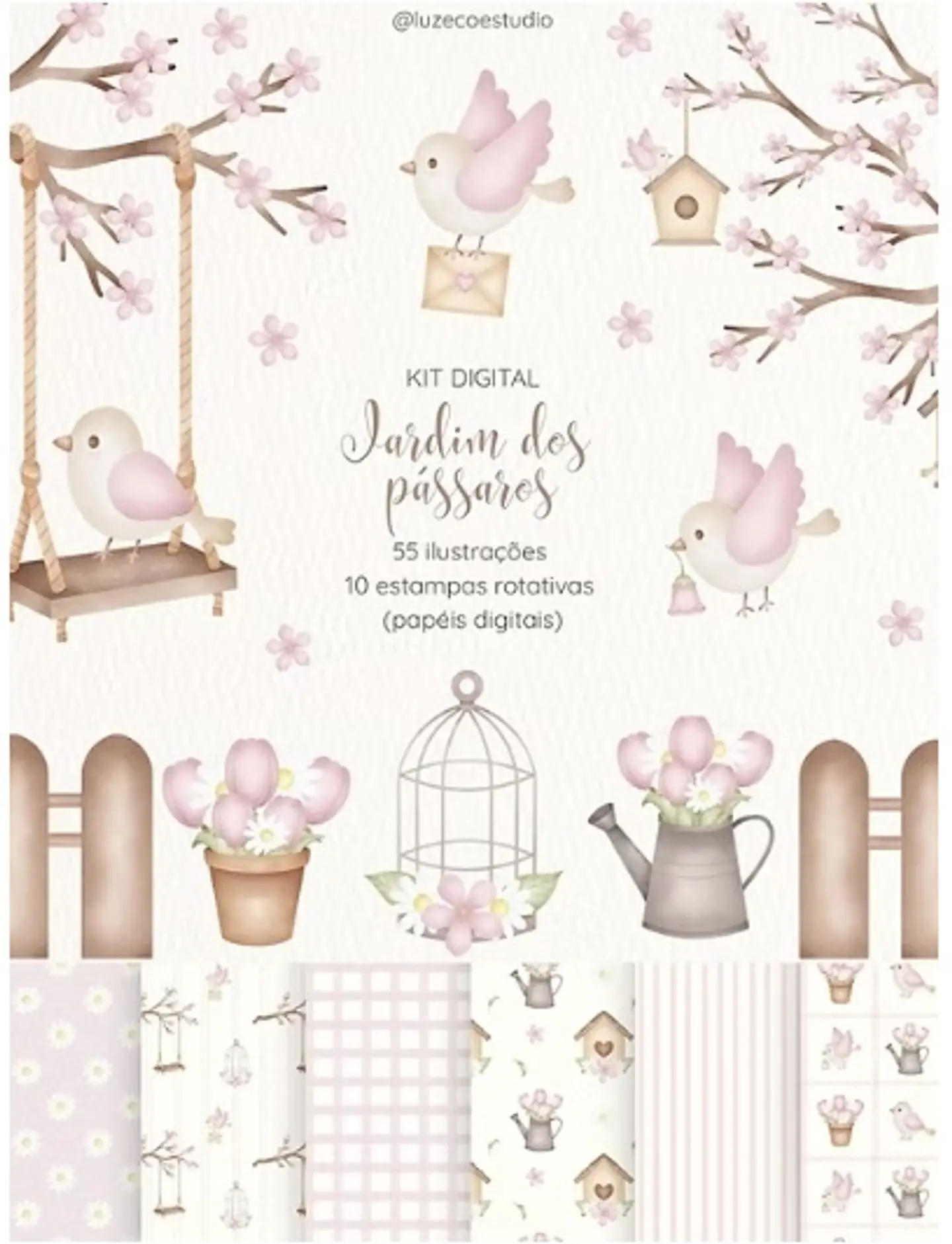 Kit Digital Jardim dos Pássaros Rosa 2 1