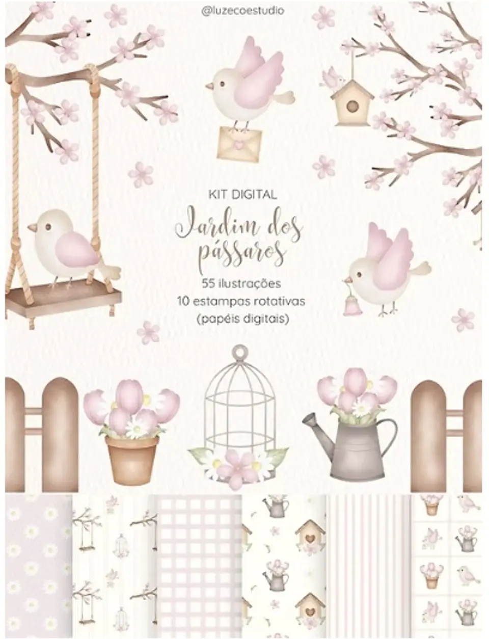 Kit Digital Jardim dos Pássaros Rosa 2 1