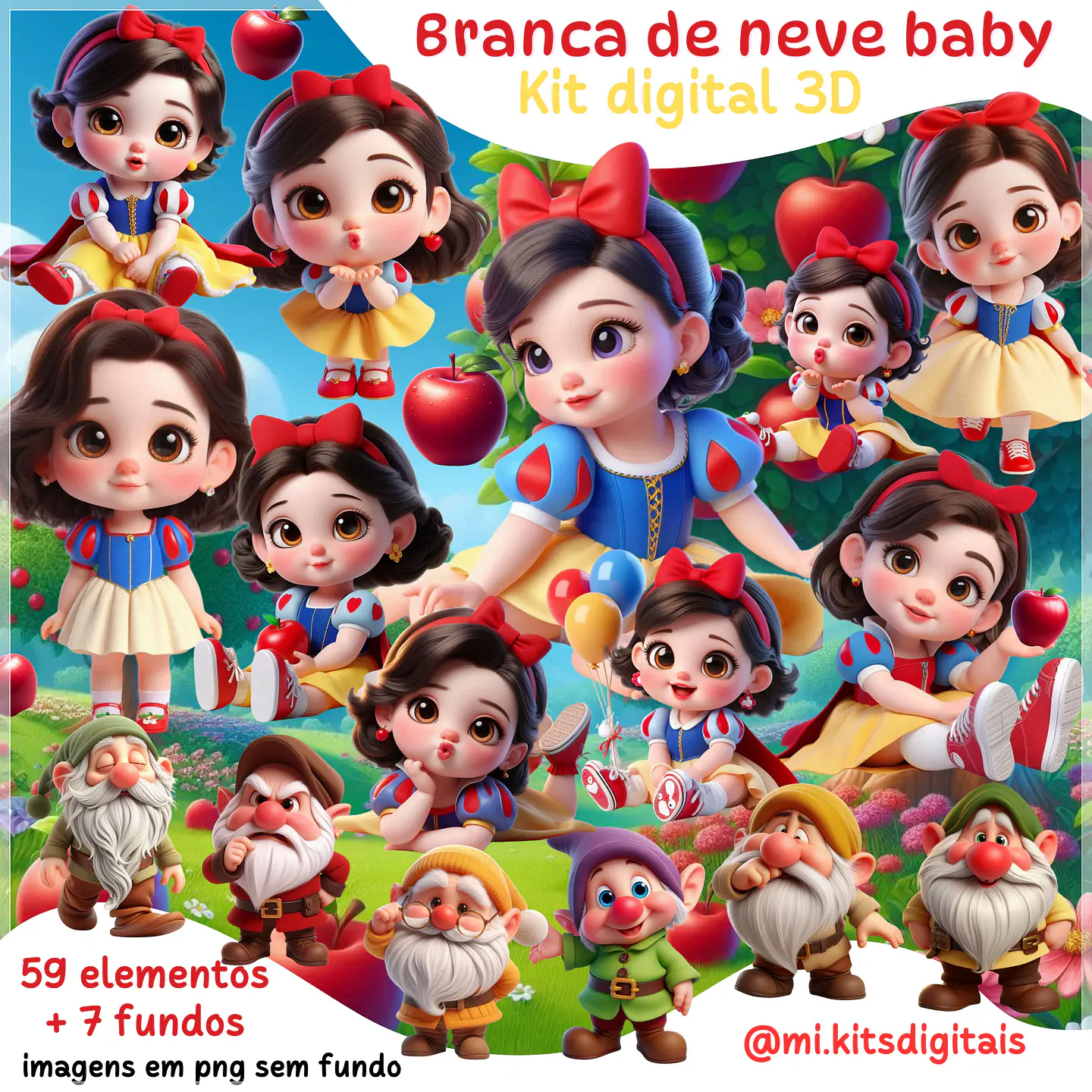 Kit Digital Branca de Neve Baby 3d 10 1
