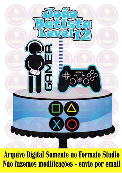 Arquivo de Corte Topo de Bolo Gamer - Vídeo Game Plastation Xbox 45