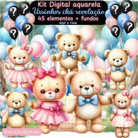 Kit Digital Chá Revelação Azul e Rosa 15