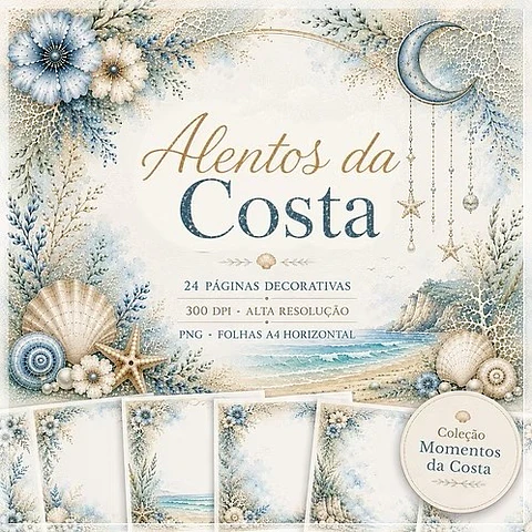 Kit Digital Alentos da Costa Folhas Floral Praia Decorativas 1