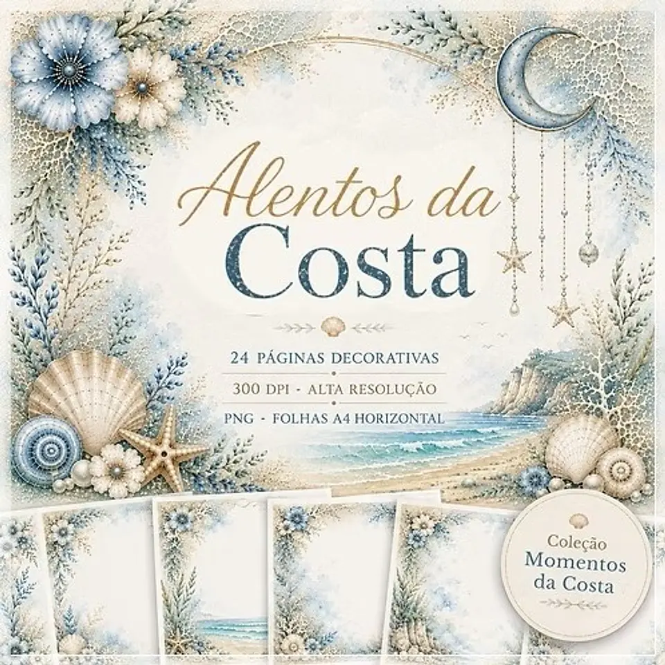 Kit Digital Alentos da Costa Folhas Floral Praia Decorativas 1 1