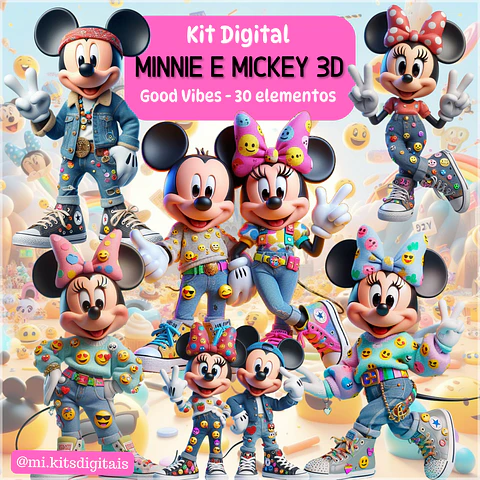 Kit Digital Minnie e Mickey Good Vibes 3d 60
