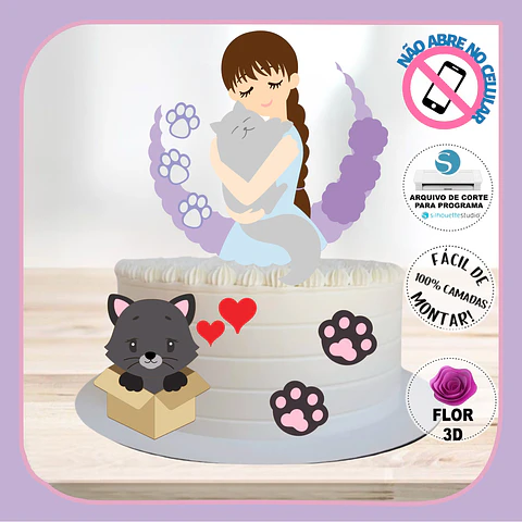 Arquivo de Corte Topo de Bolo Gatinho Gatinha 25