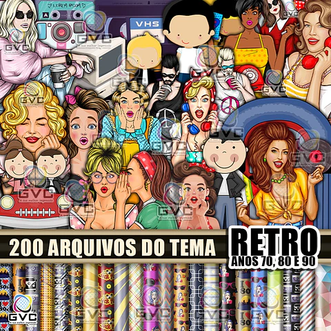 Kit Digital Retro Anos 60, 70, 80 e 151