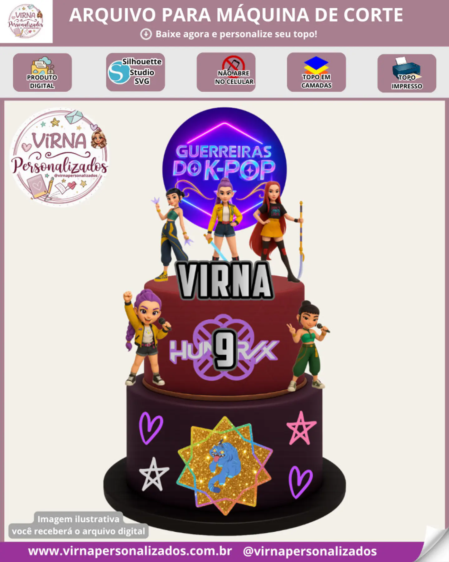 Arquivo de Corte Topo de Bolo Guerreiras Kpop K-Pop Demon Hunters Huntrix 13 1