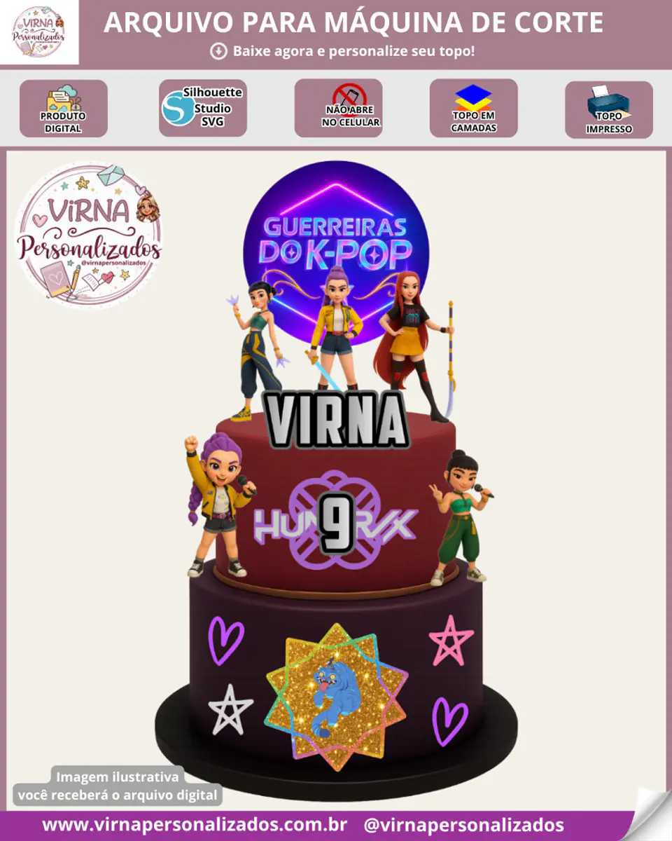 Arquivo de Corte Topo de Bolo Guerreiras Kpop K-Pop Demon Hunters Huntrix 13 1
