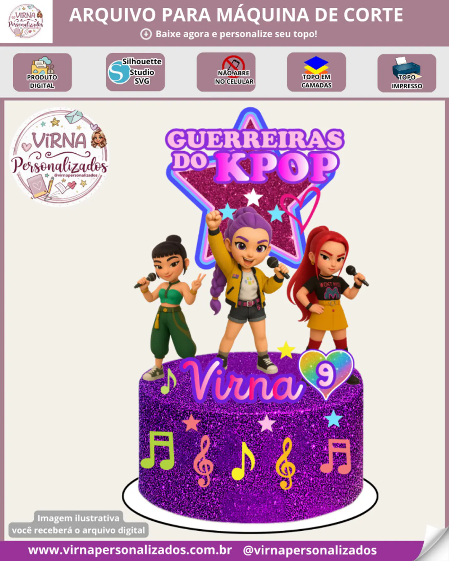 Arquivo de Corte Topo de Bolo Guerreiras Kpop K-Pop Demon Hunters Huntrix 5 1