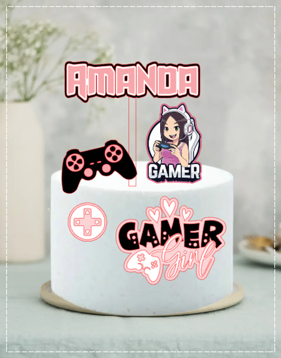 Arquivo de Corte Topo de Bolo Gamer - Vídeo Game Menina 4 1