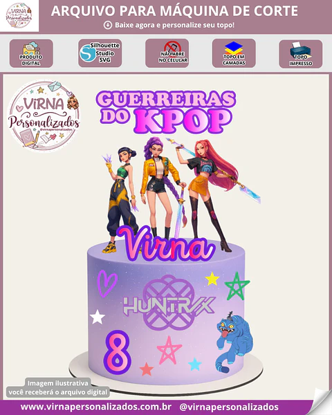 Arquivo de Corte Topo de Bolo Guerreiras Kpop K-Pop Demon Hunters Huntrix 14