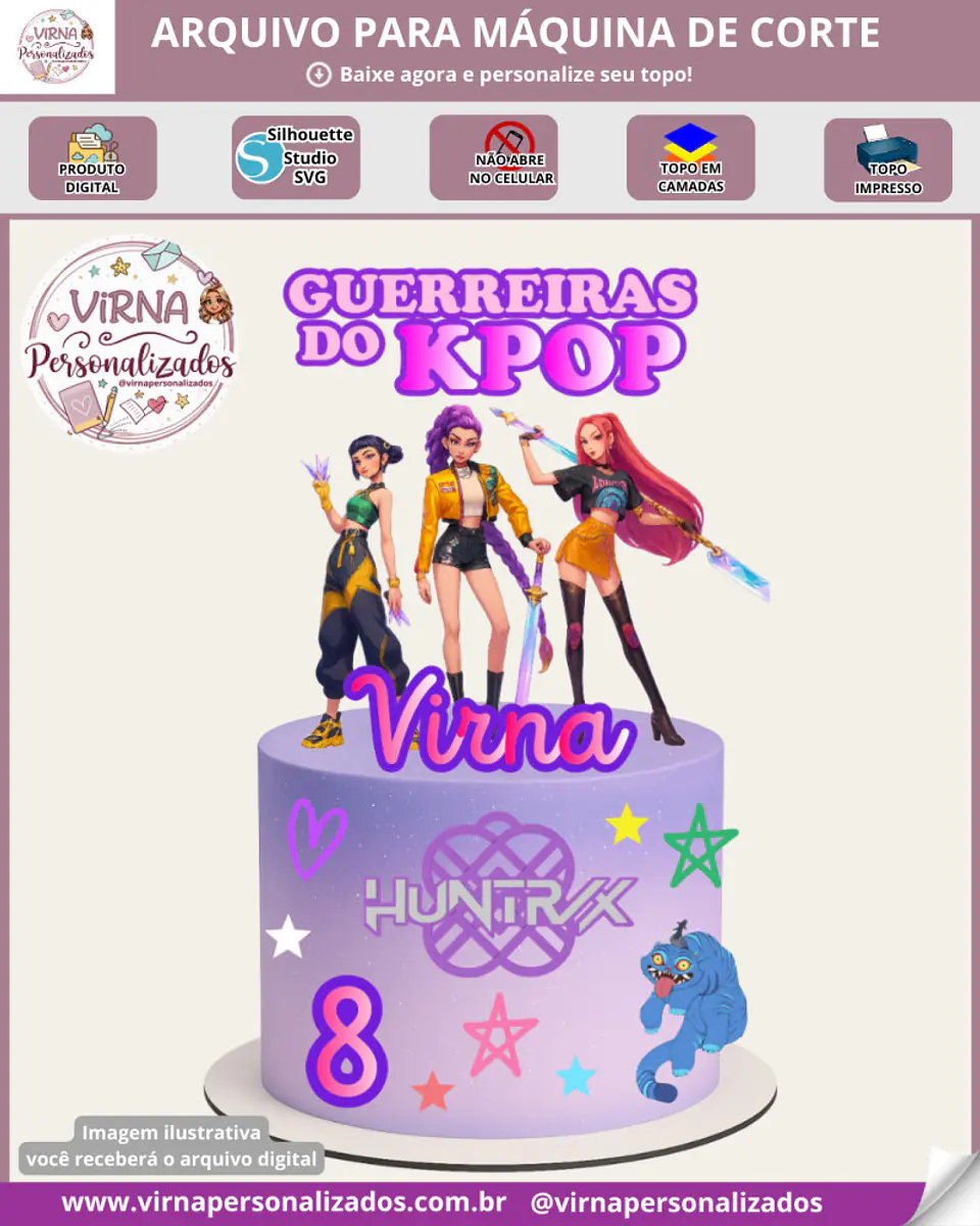 Arquivo de Corte Topo de Bolo Guerreiras Kpop K-Pop Demon Hunters Huntrix 14 1