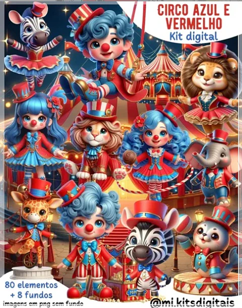 Kit Digital Circo Azul e Vermelho 17
