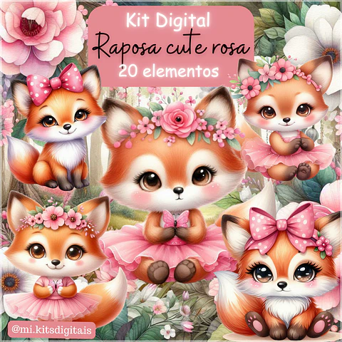 Kit Digital Raposa Rosa Aquarela 74