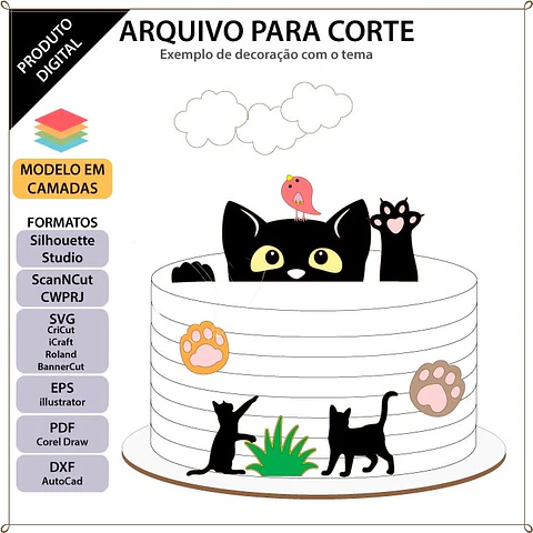 Arquivo de Corte Topo de Bolo Gatinho Gatinha 2