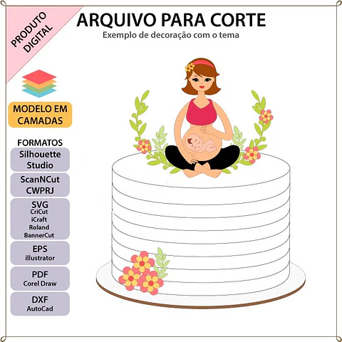 Arquivo de Corte Topo de Bolo Gestante - Grávida 13