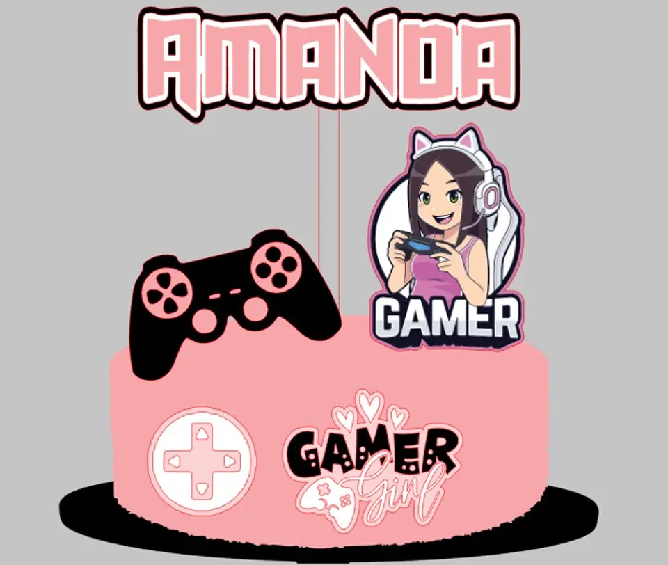 Arquivo de Corte Topo de Bolo Gamer - Vídeo Game Menina 1 1