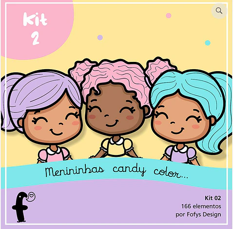 Kit Digital Meninas Candy Color Cabelo Colorido 90