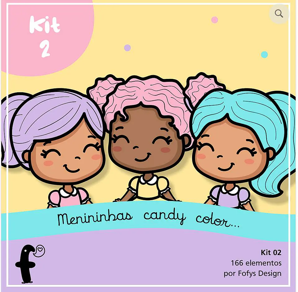Kit Digital Meninas Candy Color Cabelo Colorido 90 1