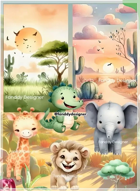 Kit Digital Animado Safari Baby Aquarela 25