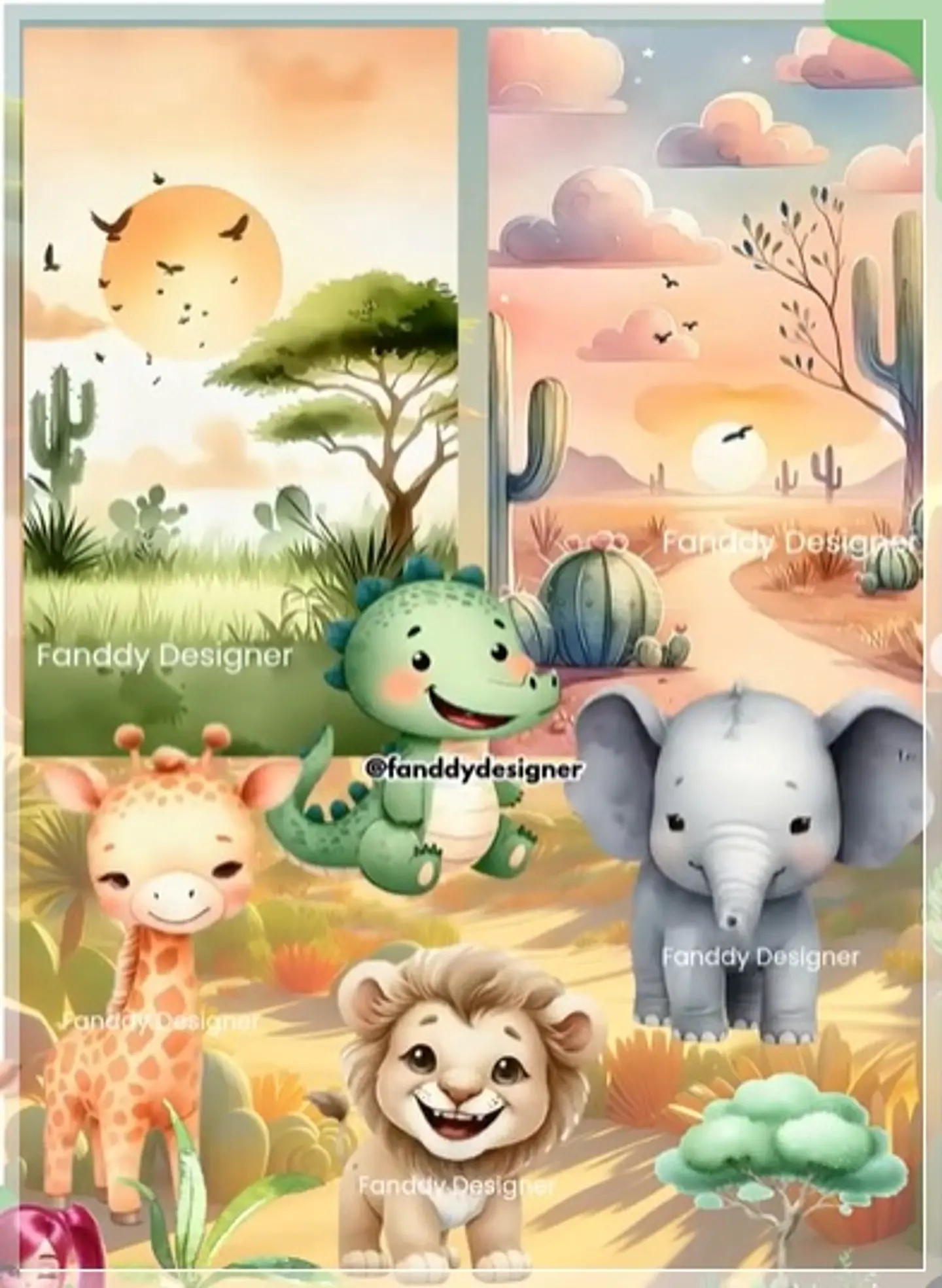 Kit Digital Animado Safari Baby Aquarela 25 1