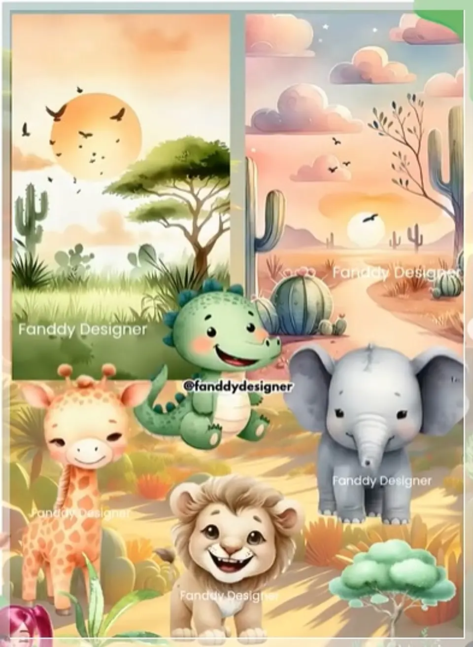 Kit Digital Animado Safari Baby Aquarela 25 1