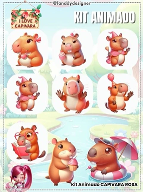 Kit Digital Animado Capivara Rosa Animado 8