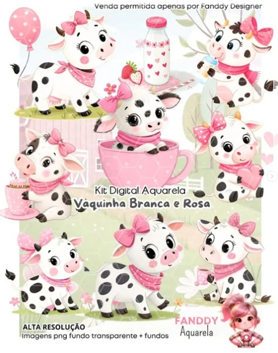 Kit Digital Vaquinha Branca e Rosa 341 1