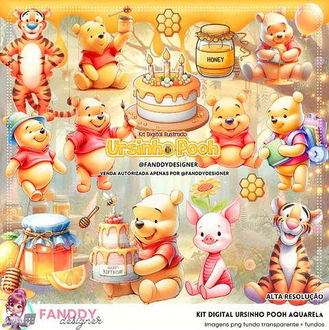 Kit Digital Ursinho Pooh Aquarela 337