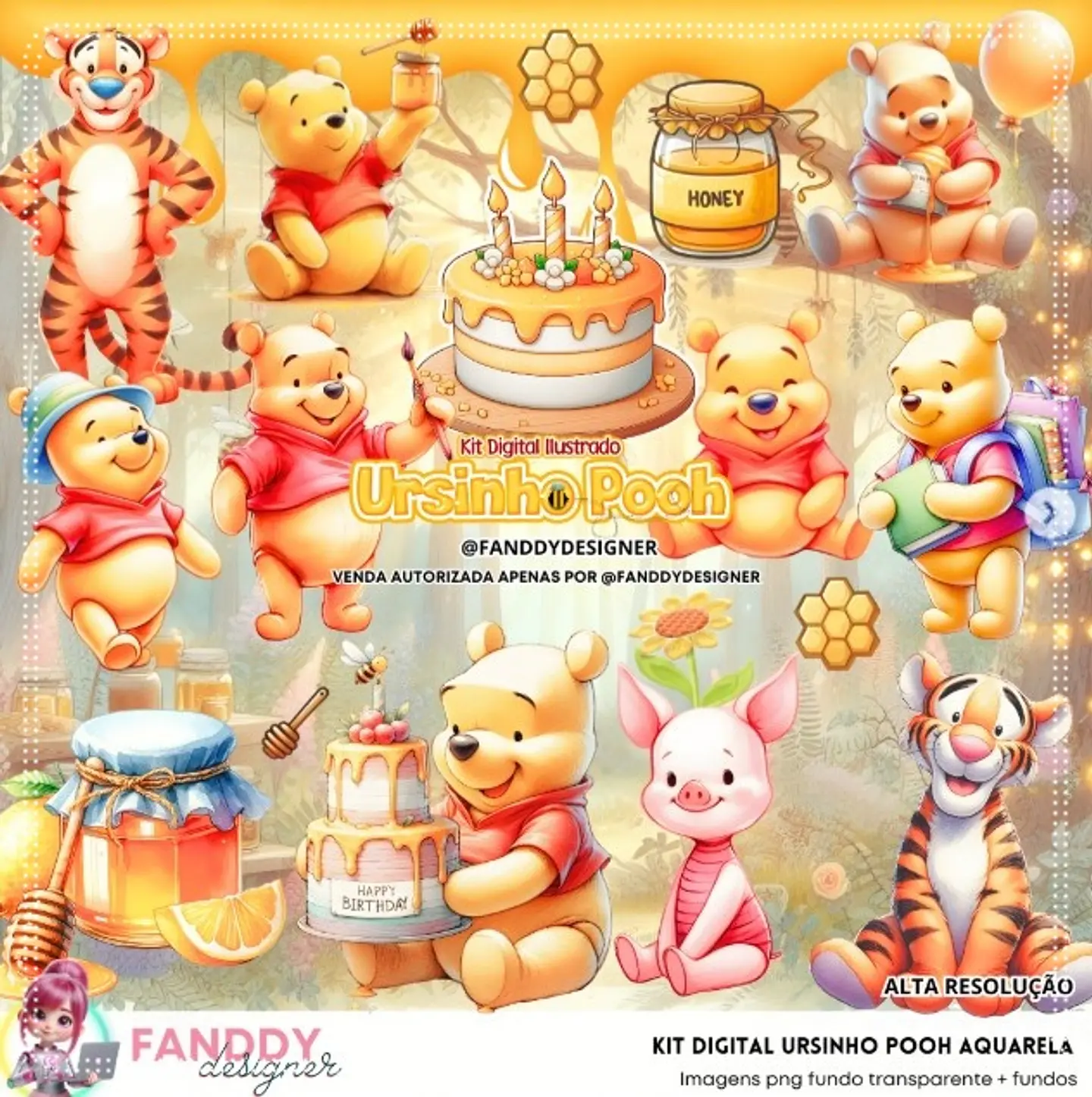 Kit Digital Ursinho Pooh Aquarela 337 1