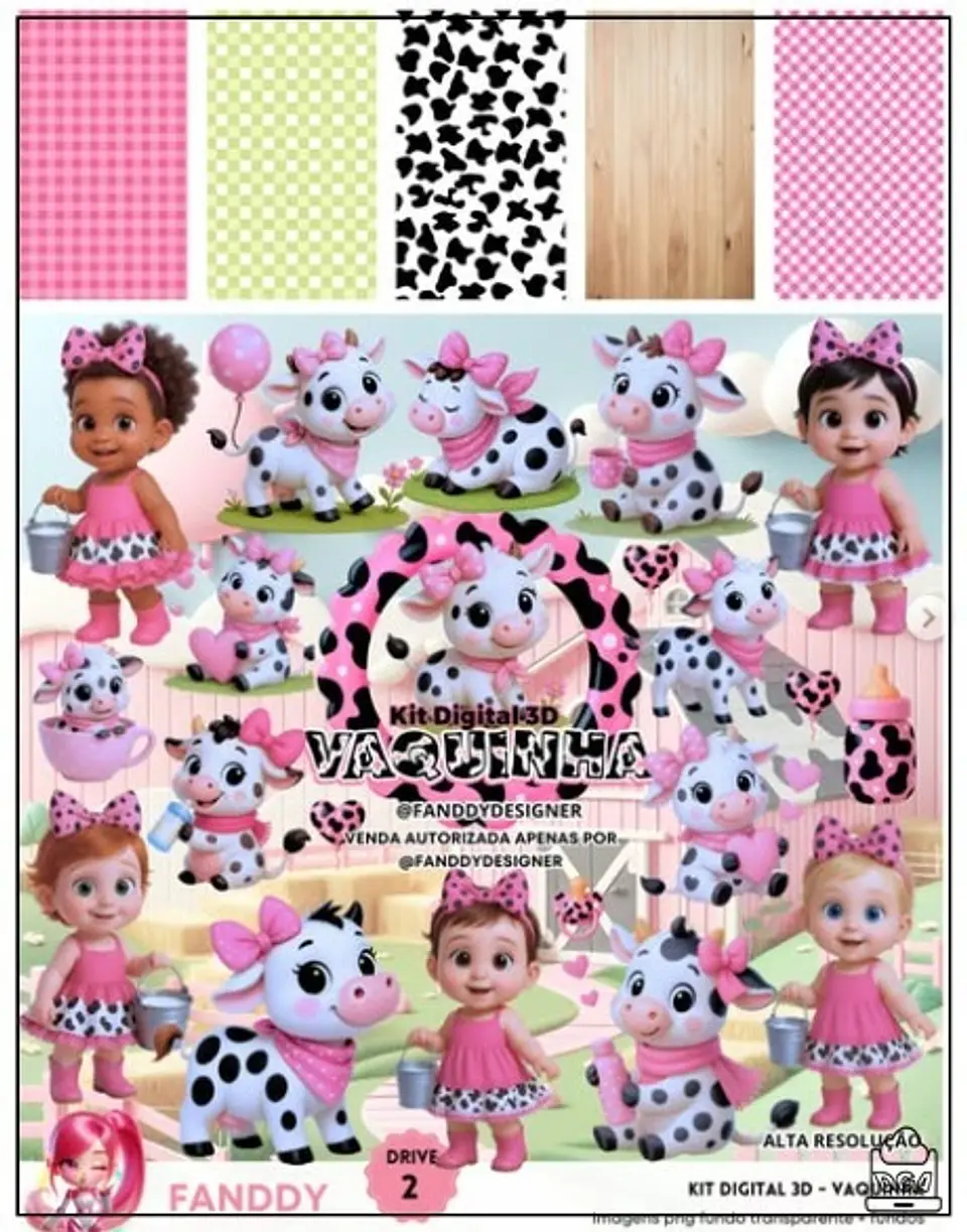 Kit Digital Vaquinha Rosa 3d 340 1