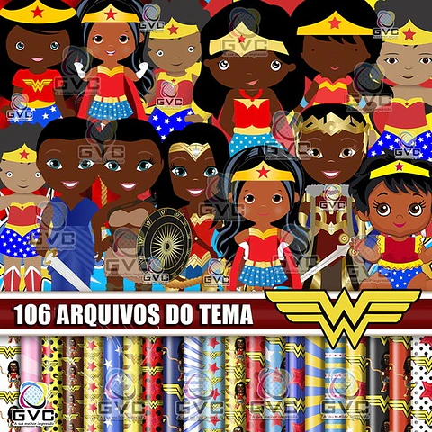 Kit Digital Mulher Maravilha Cute Negra 127